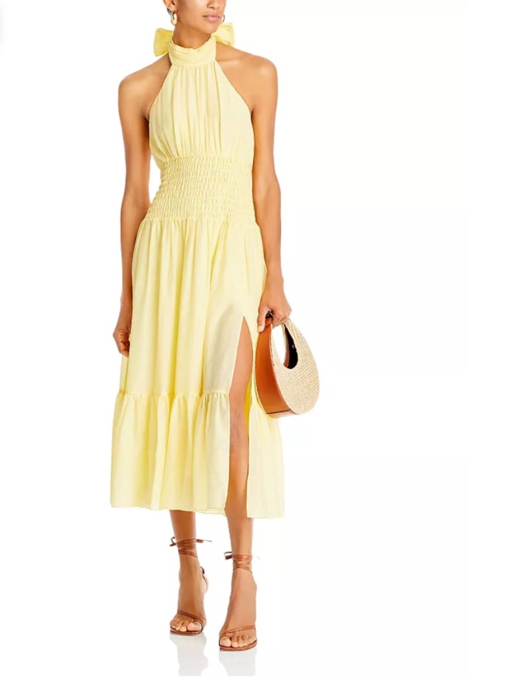 Cinq à SeptDover Cotton Silk Sleeveless Midi Halter Dress In Banana Split 12 NWT